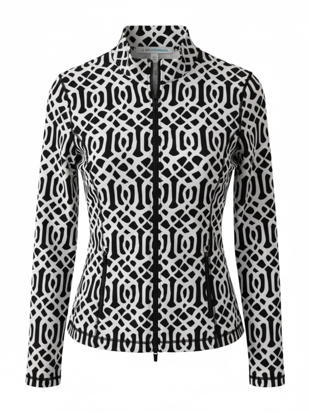 J. McLaughlin Black & White Geometric Print Full Zip Billie Jacket Size Small